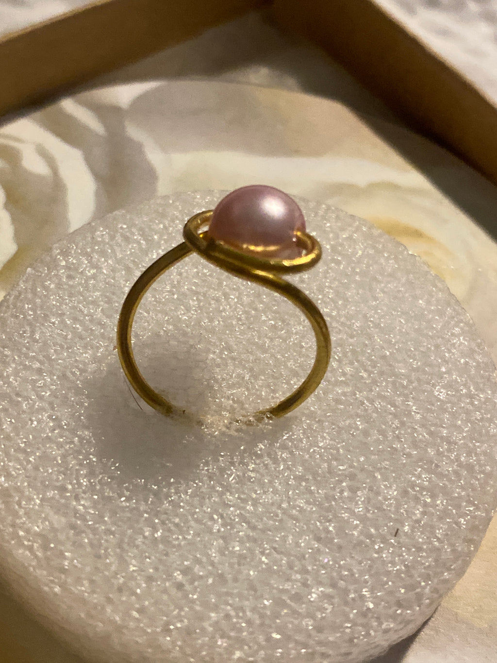 Hand Made Wire Ring  Pink Pearl Bead