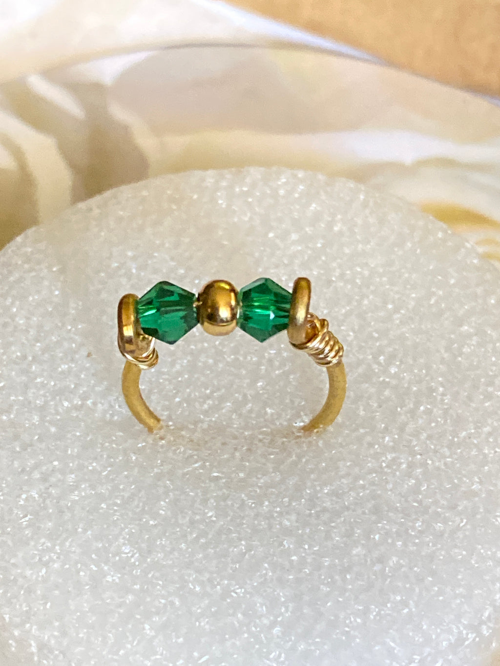 Hand Made Wire Ring Green Bead