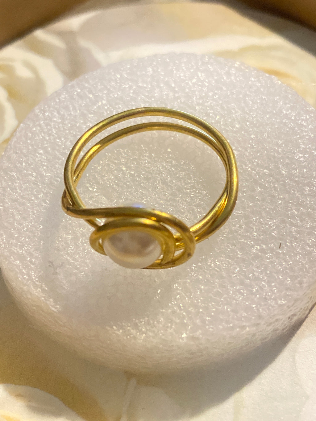 Hand Made Wire Ring with pearl Bead