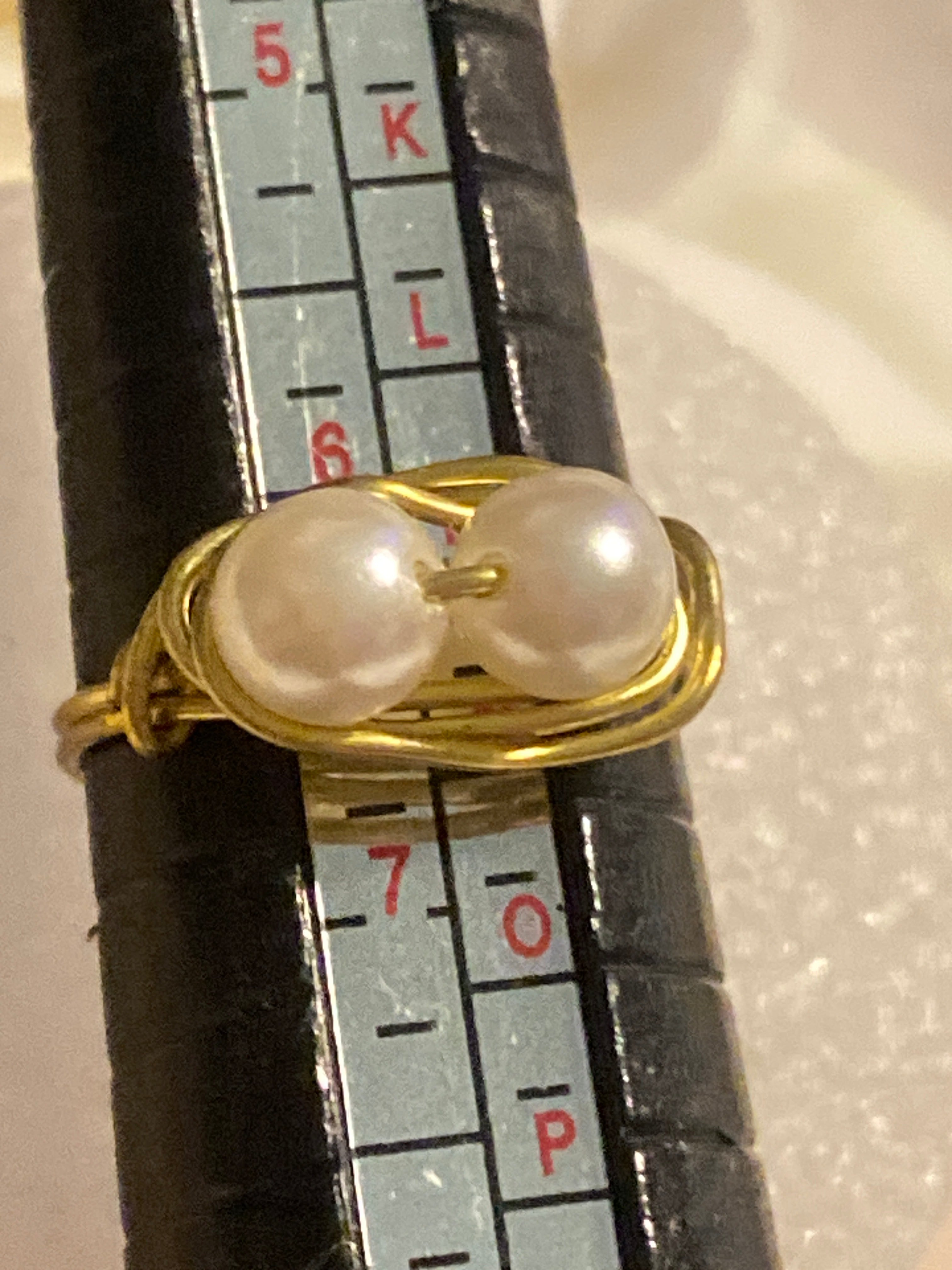 Hand Made Wire Ring two Pearl Beads