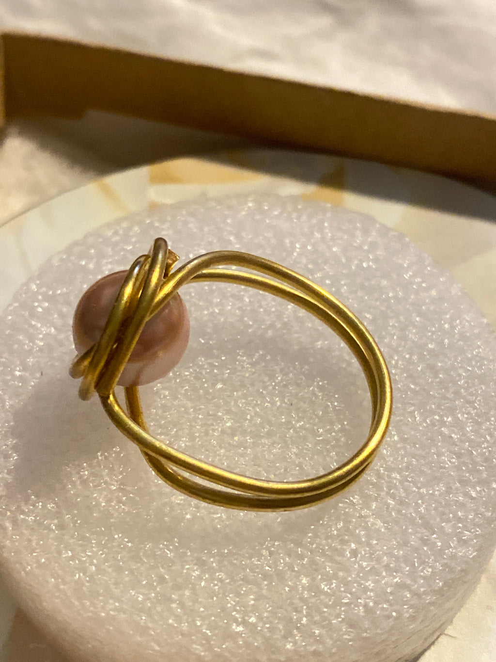 Hand Made Wire Ring  Pink Pearl Bead