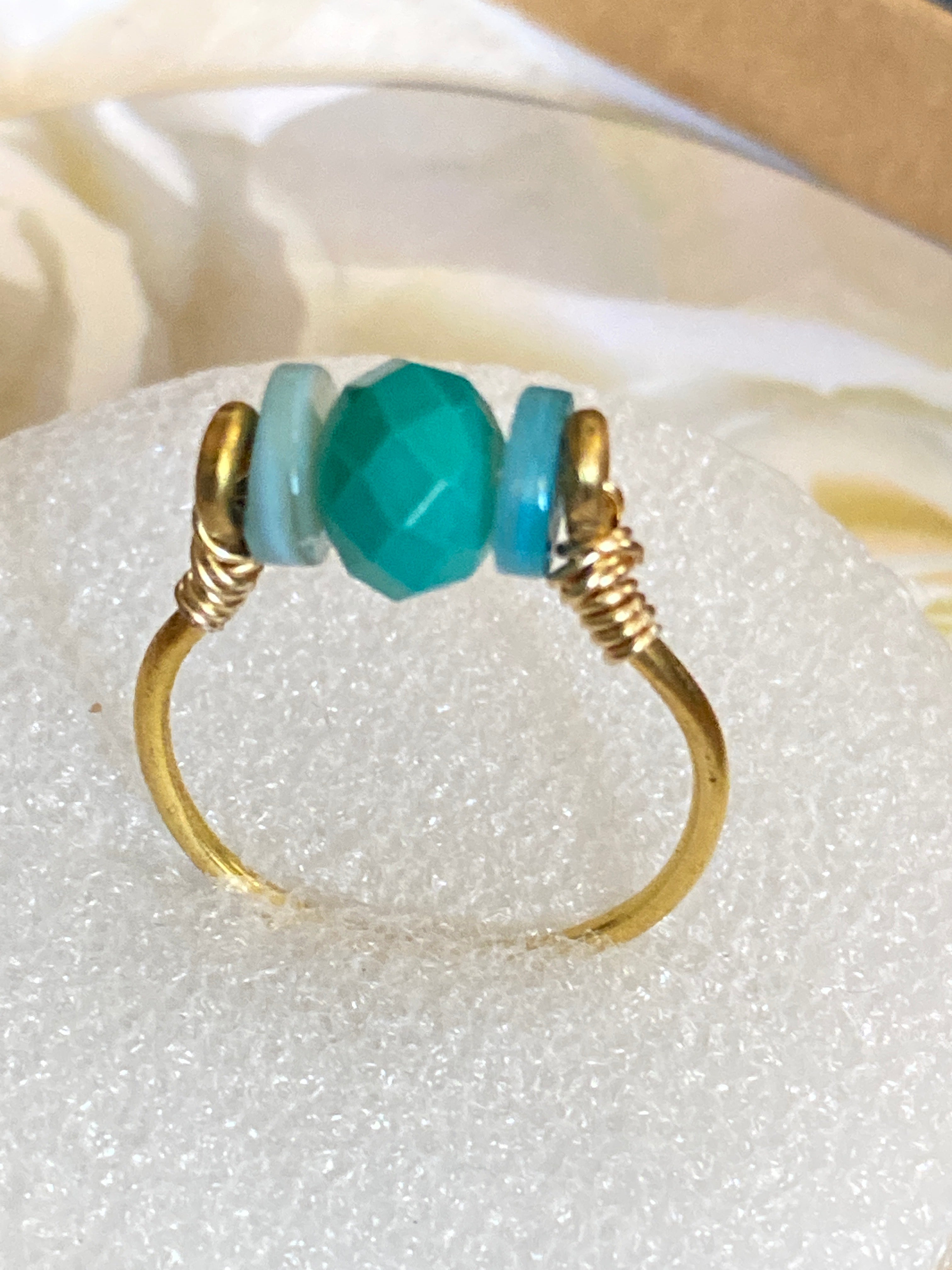 Hand Made Wire Ring Blue Bead