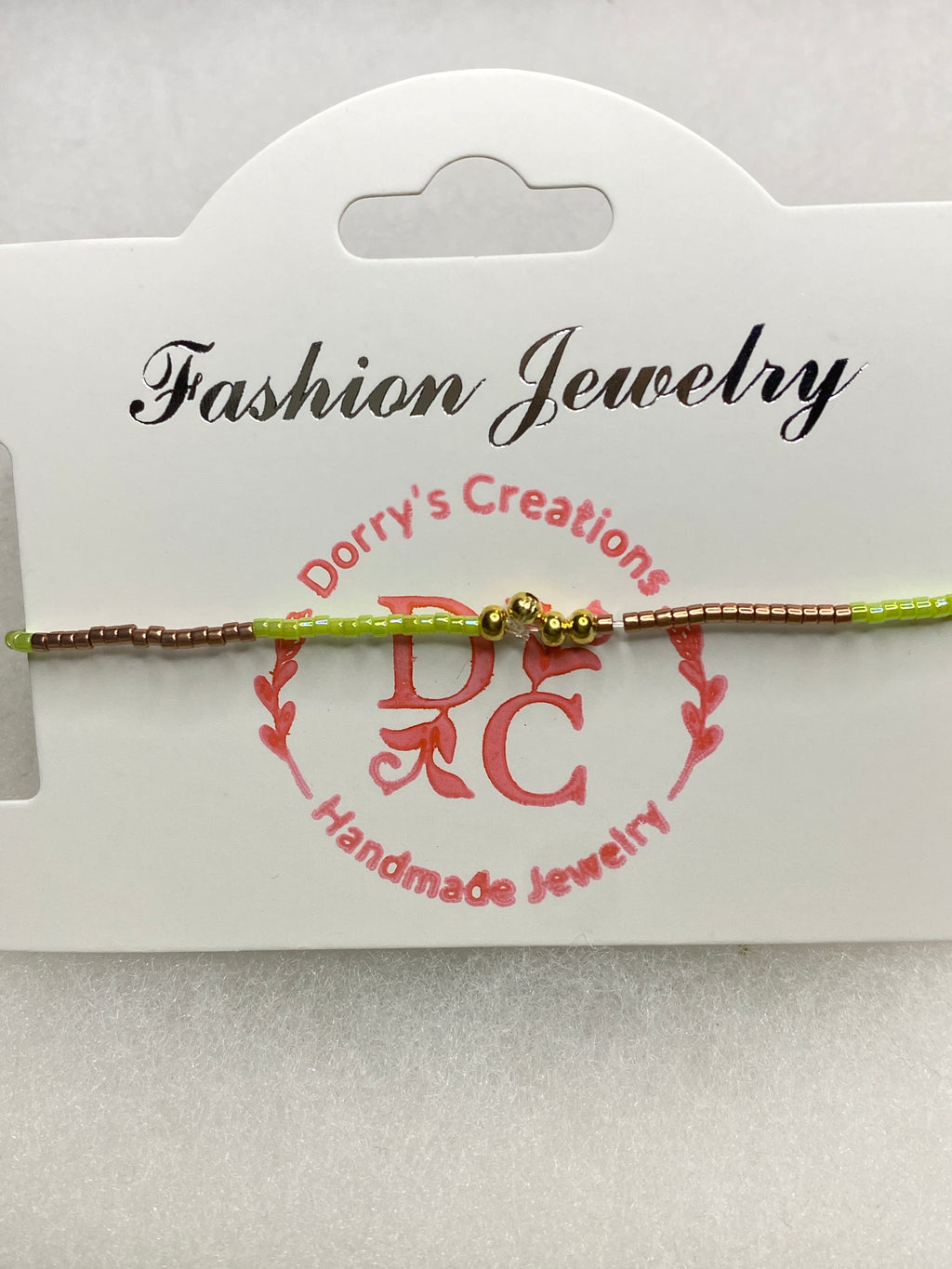 Dainty Bead Bracelet for stacking Green and Copper with Gold accent