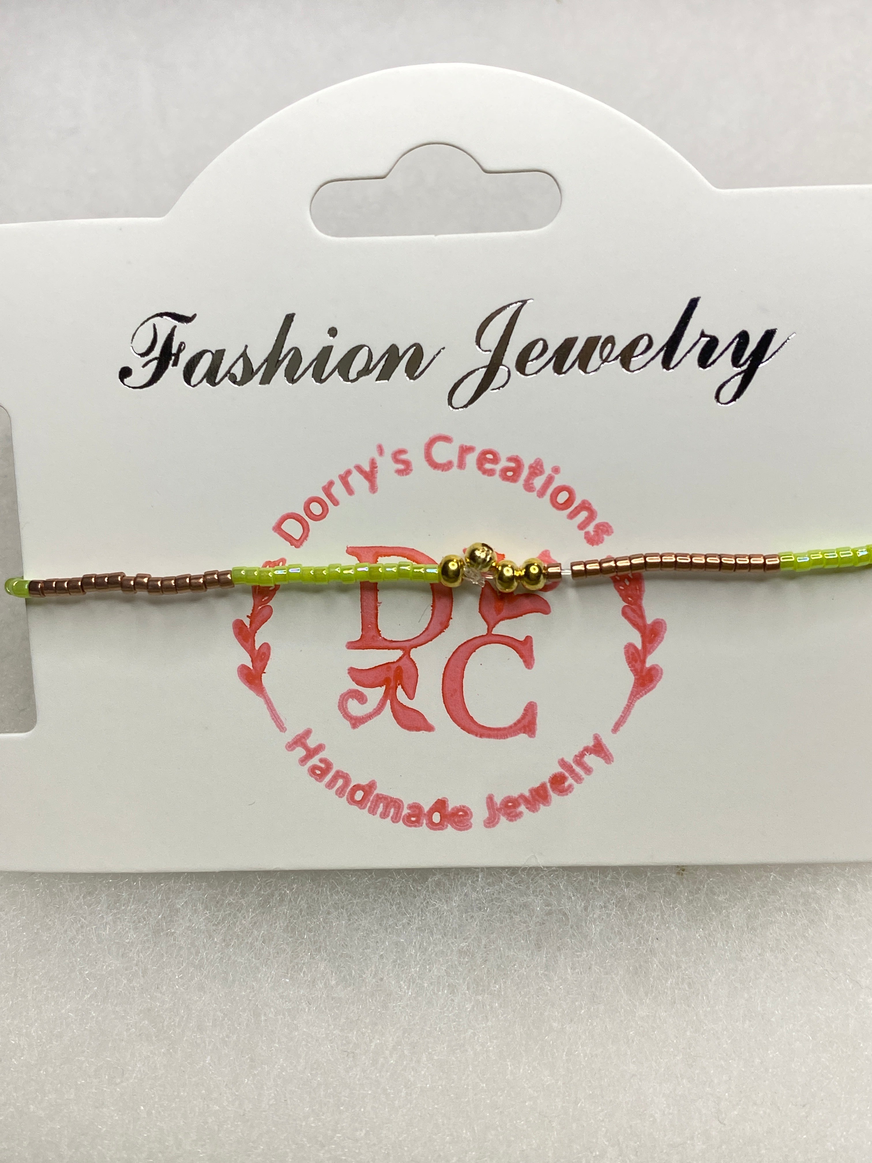 Dainty Bead Bracelet for stacking Green and Copper with Gold accent