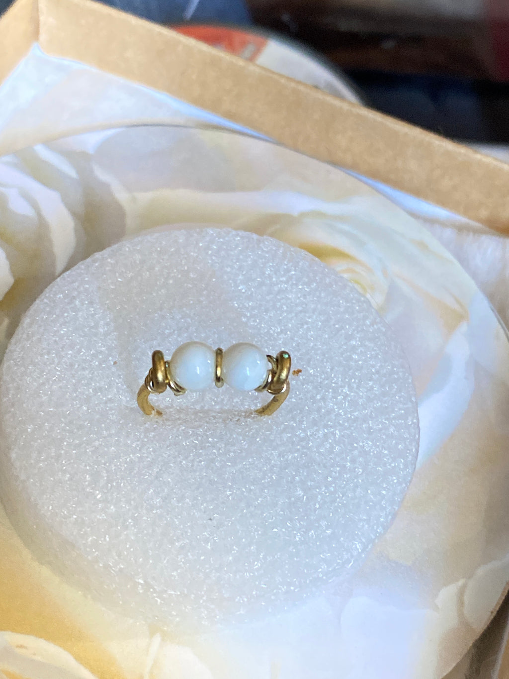 Hand Made Wire Ring White Bead