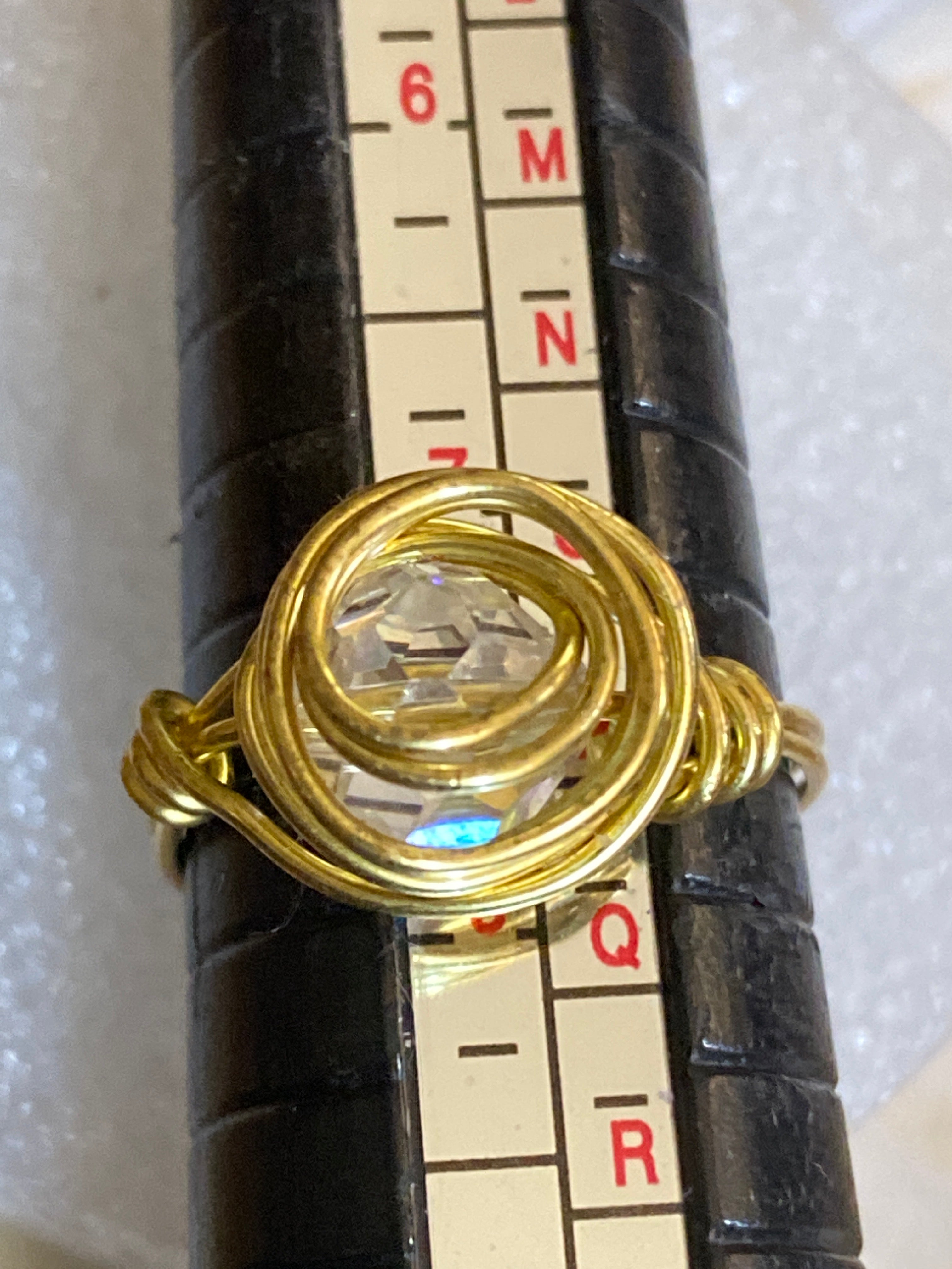 Hand Made Wire Ring Clear Bead